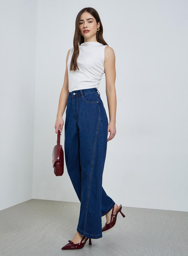 Styli Women Wide Leg Cut and Sew Panel Jeans - Image 4
